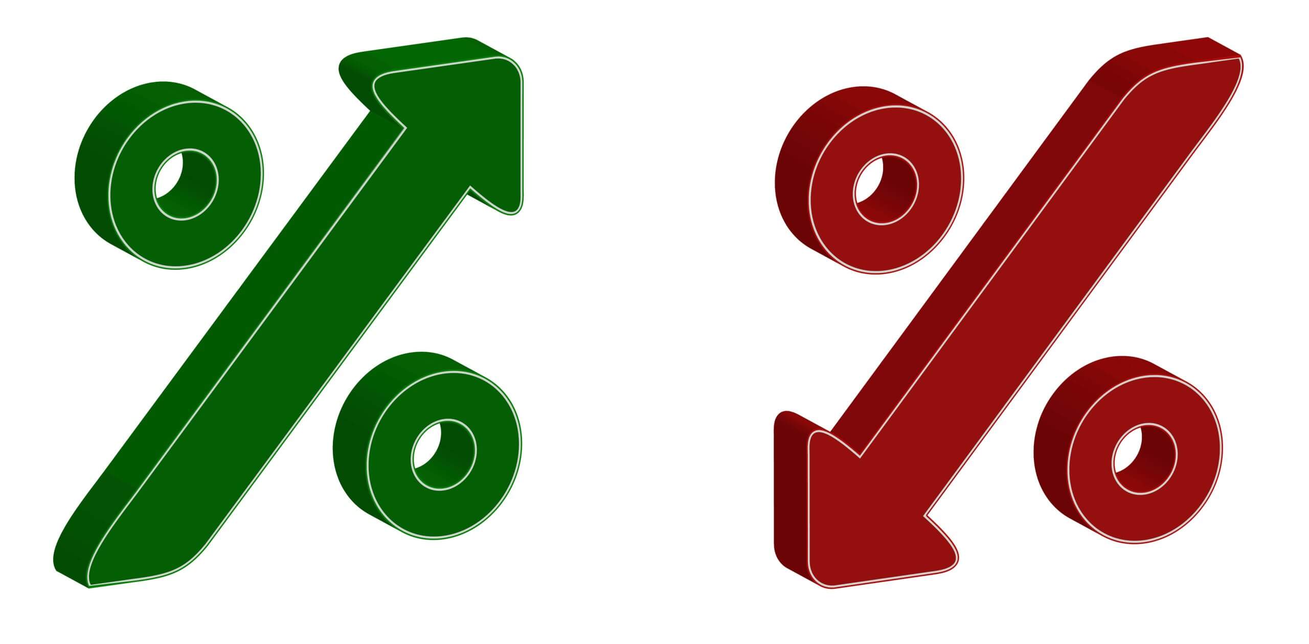 3D percentage symbol with up and down arrow