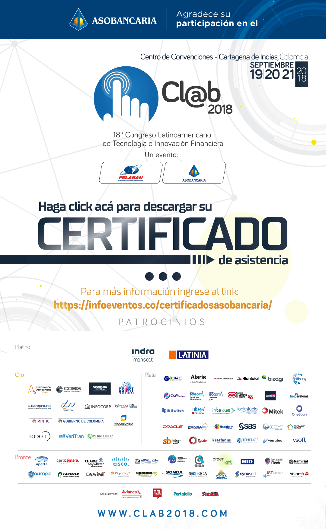 Certificado de asistencia CLAB 2018